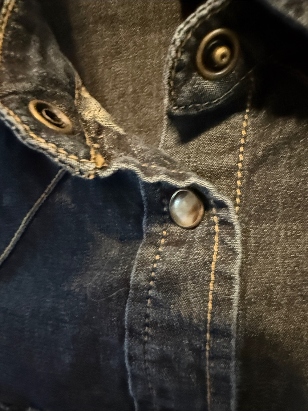 Dark Blue Denim Western Shirt - Women's Snap Button-Front Jean Shirt-Medium - Picture 5 of 12